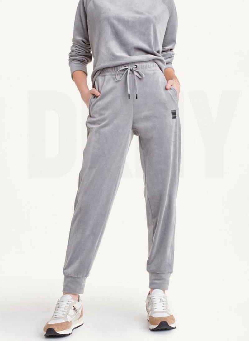 Grey Women's DKNY Platinum Velour Relaxed Joggers | Australia-D0824