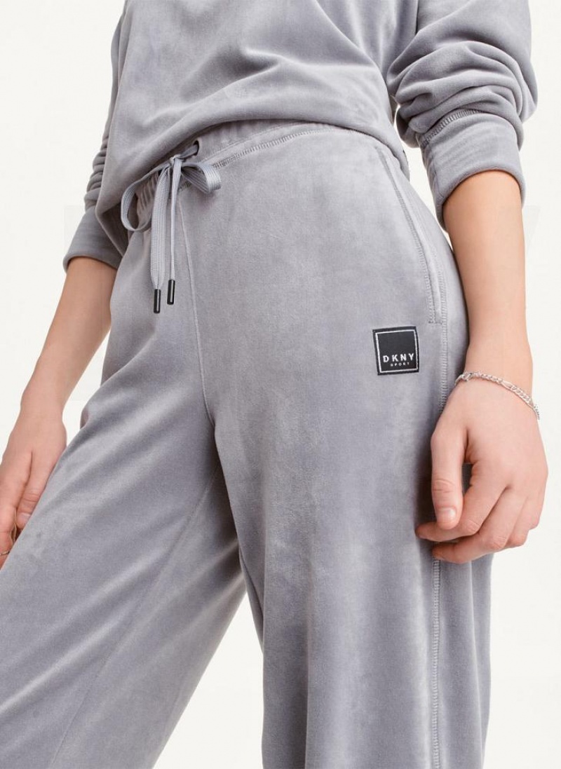 Grey Women\'s DKNY Platinum Velour Relaxed Joggers | Australia-D0824