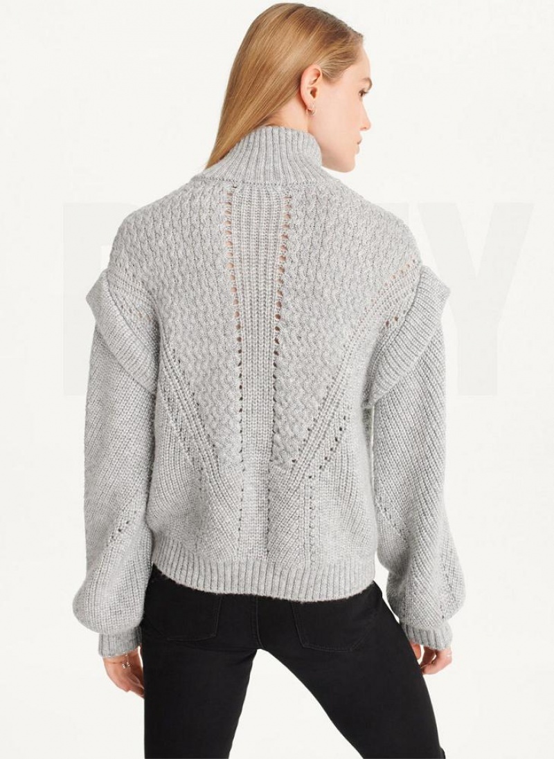 Grey Women's DKNY Quarter Zip Cable Knit Sweaters | Australia-D0832