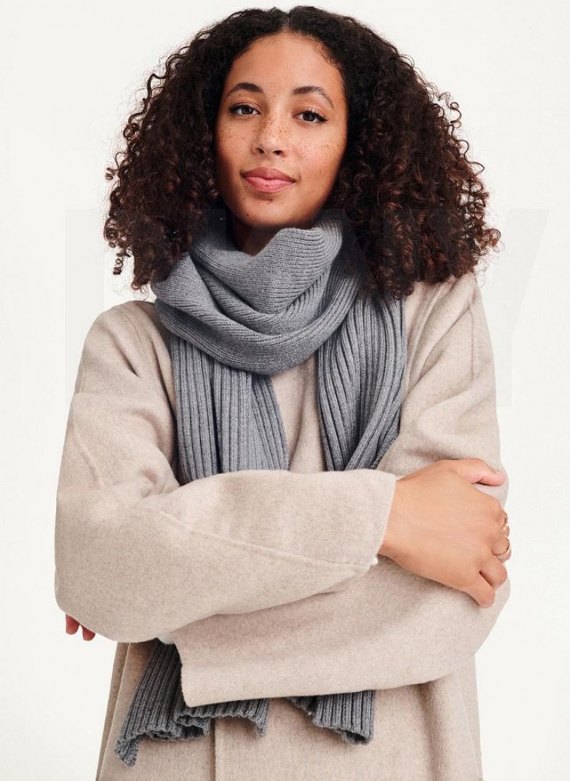 Grey Women's DKNY Rib Knit Oblong Scarf | Australia-D1077
