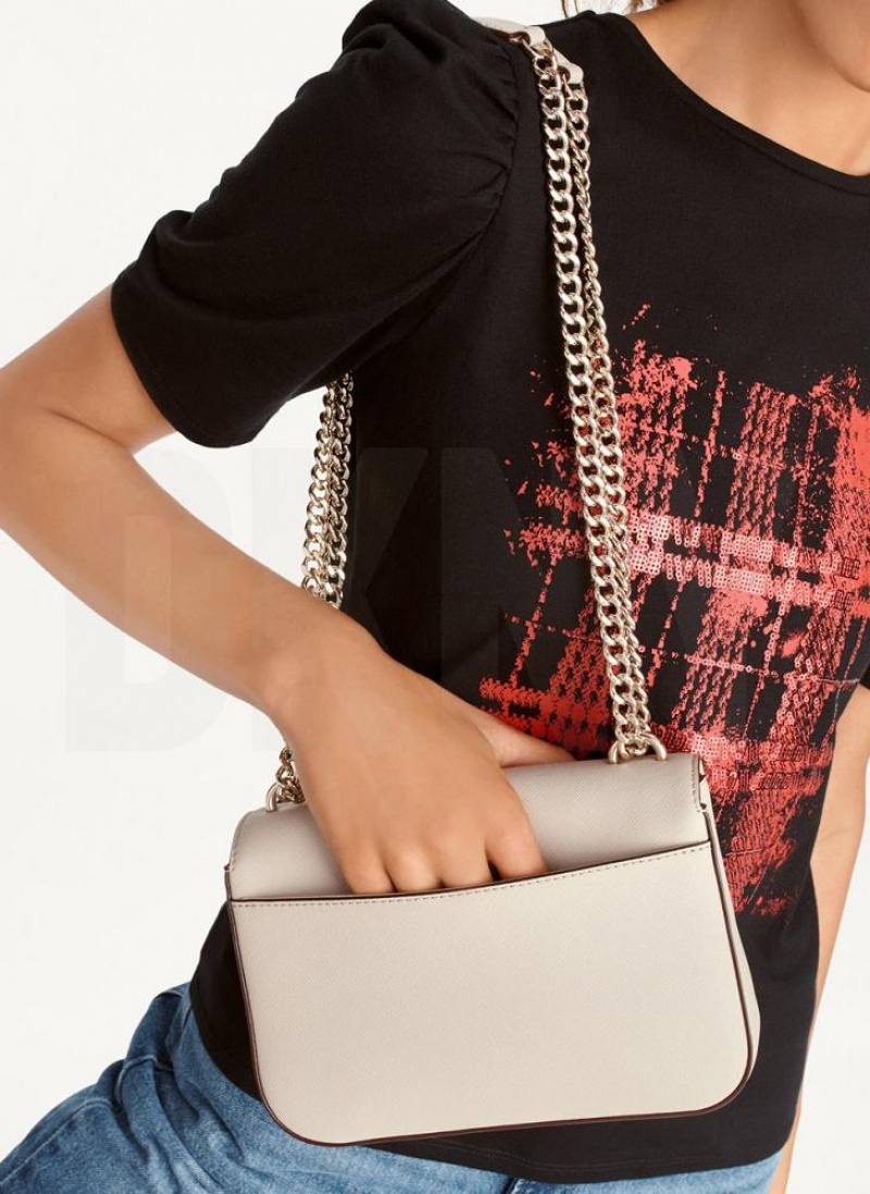 Grey Women's DKNY Sina Flap Shoulder Bags | Australia-D0344
