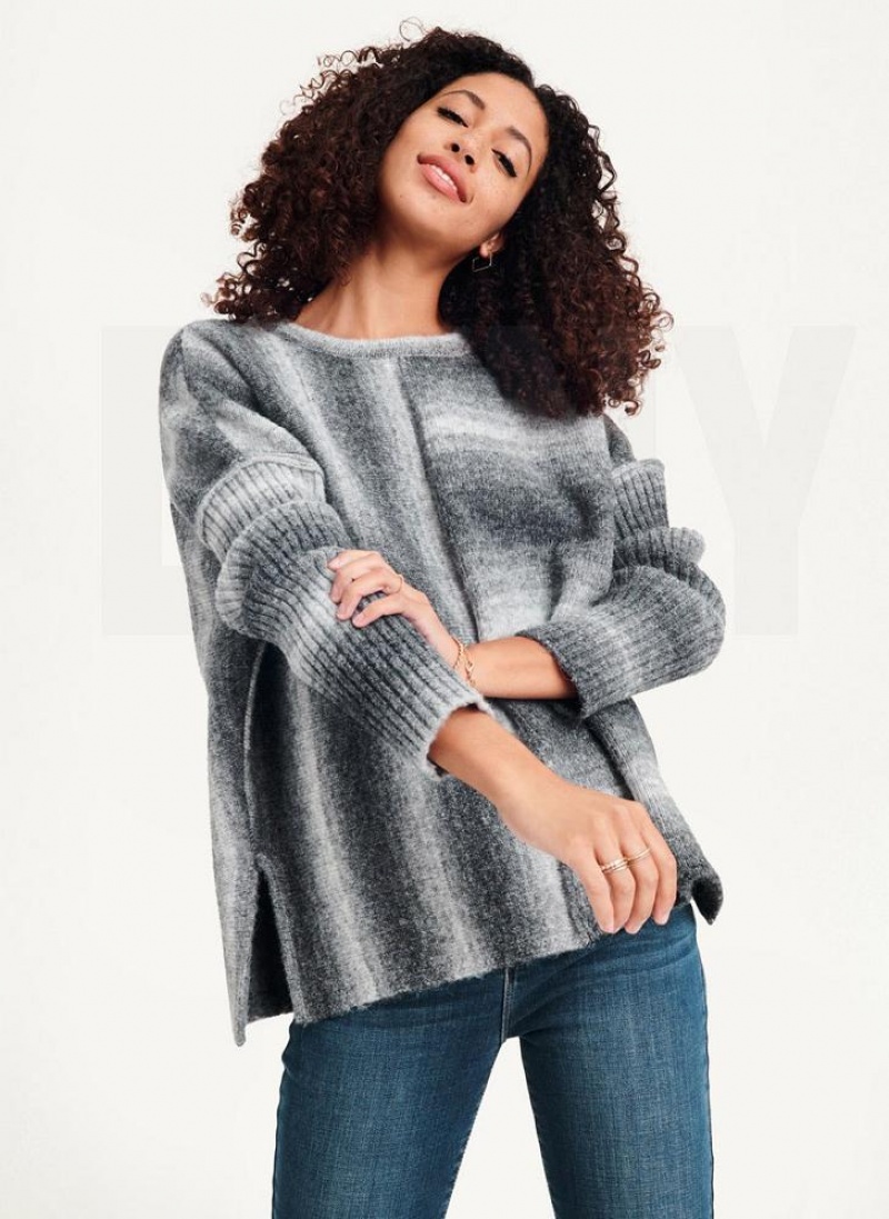 Grey Women's DKNY Striped Oversized Fitted Sleeve Sweaters | Australia-D0873