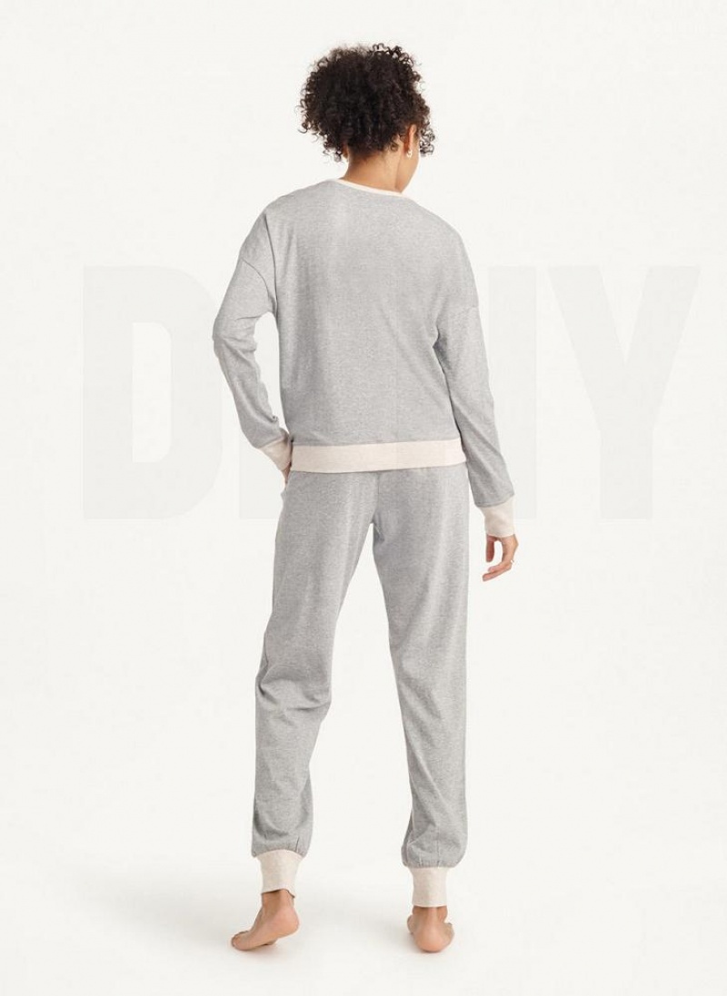 Grey Women's DKNY Top And Jogger Sleep Set Pajamas | Australia-D0463
