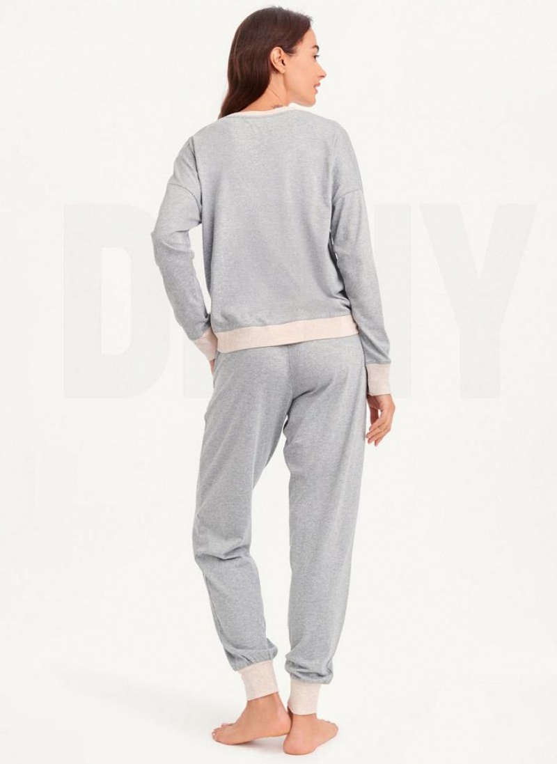 Grey Women's DKNY Top And Jogger Sleep Set Pajamas | Australia-D0463