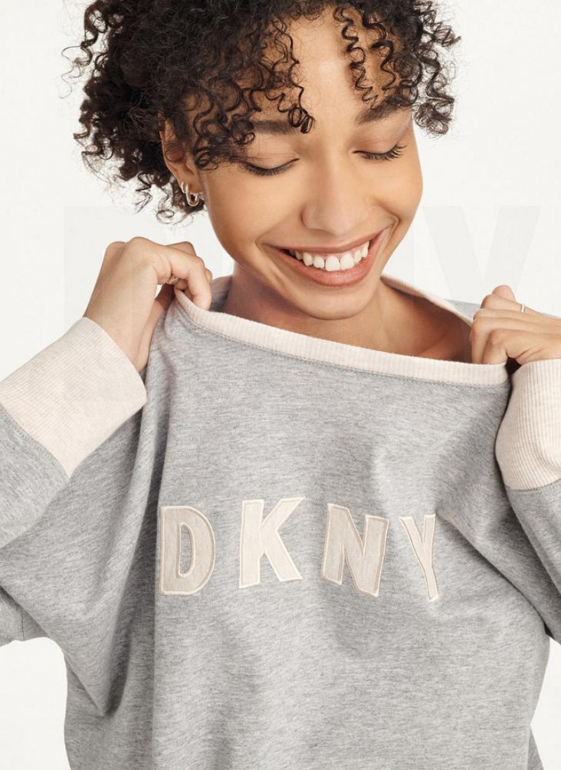 Grey Women's DKNY Top And Jogger Sleep Set Pajamas | Australia-D0463