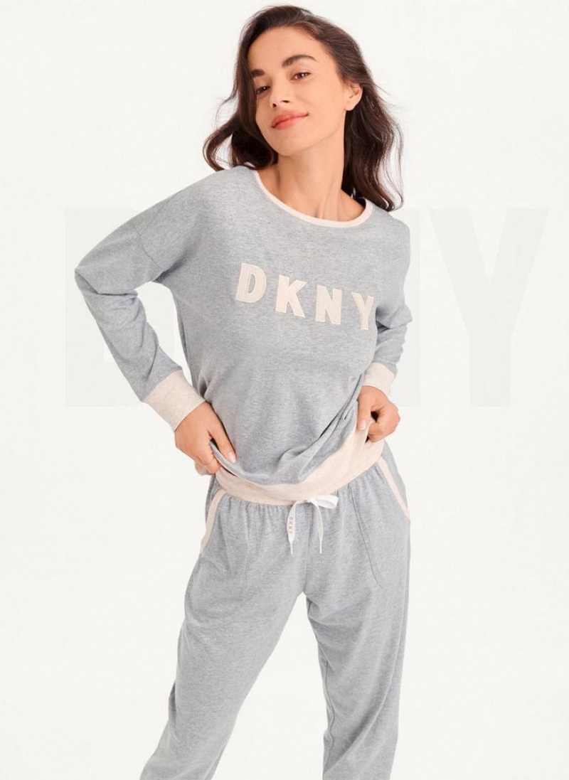 Grey Women\'s DKNY Top And Jogger Sleep Set Pajamas | Australia-D0463