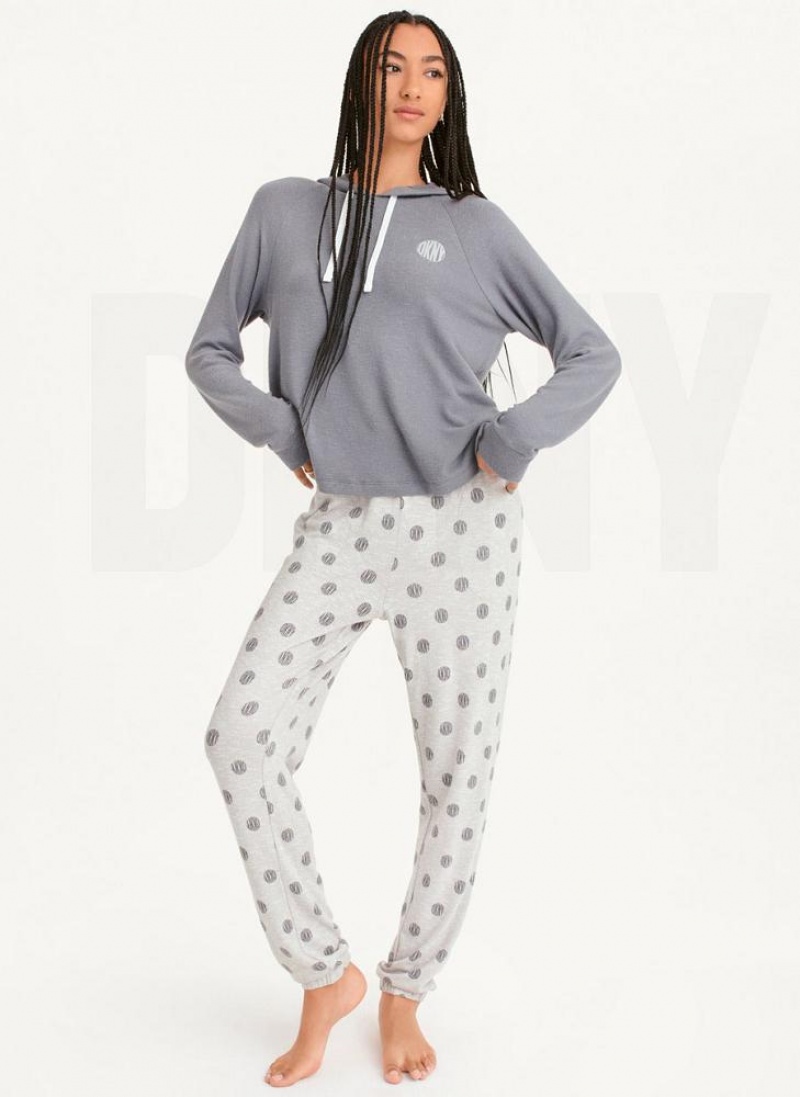 Grey Women's DKNY Top And Jogger Sleep Set Pajamas | Australia-D1963