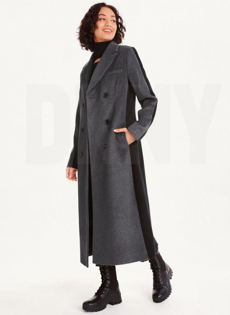 Grey Women's DKNY Two Tone Maxi Wool Coats | Australia-D1732