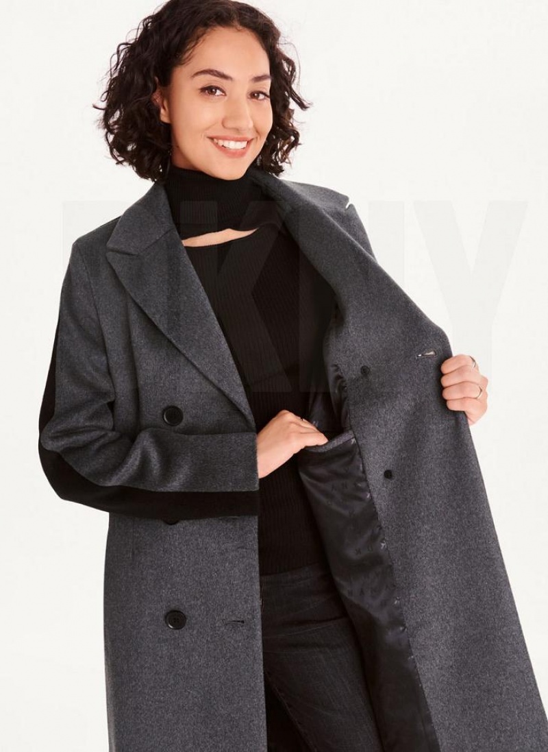 Grey Women's DKNY Two Tone Maxi Wool Coats | Australia-D1732