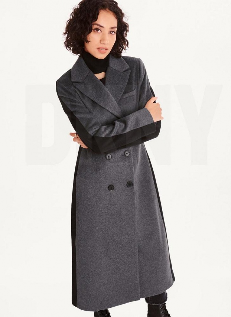 Grey Women\'s DKNY Two Tone Maxi Wool Coats | Australia-D1732