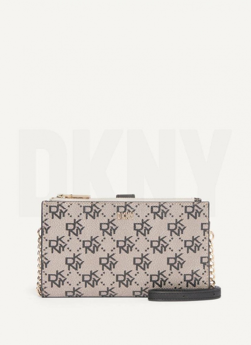 Grey / Black Women\'s DKNY Bryant Logo Crossbody Wallets | Australia-D1870