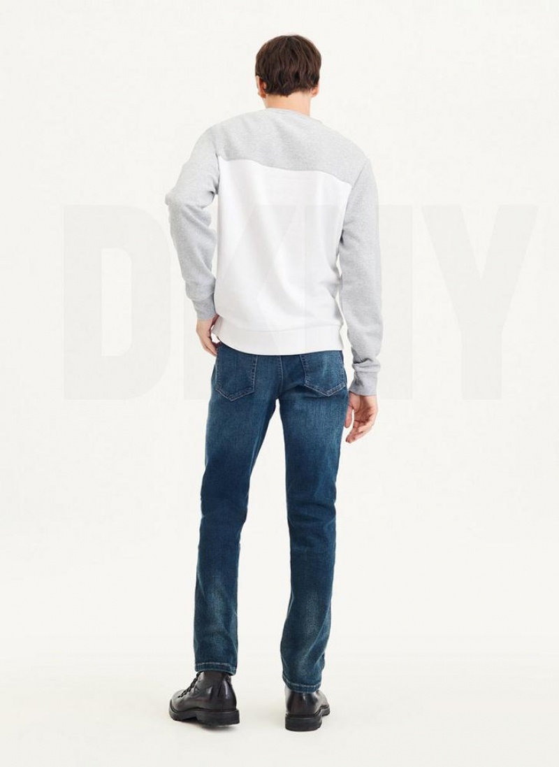 Grey / White Men's DKNY Logo Fleece Crew Sweatshirts | Australia-D1717