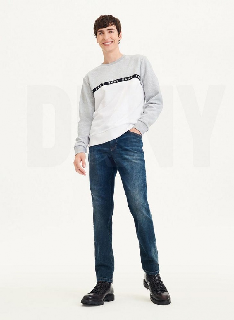 Grey / White Men's DKNY Logo Fleece Crew Sweatshirts | Australia-D1717