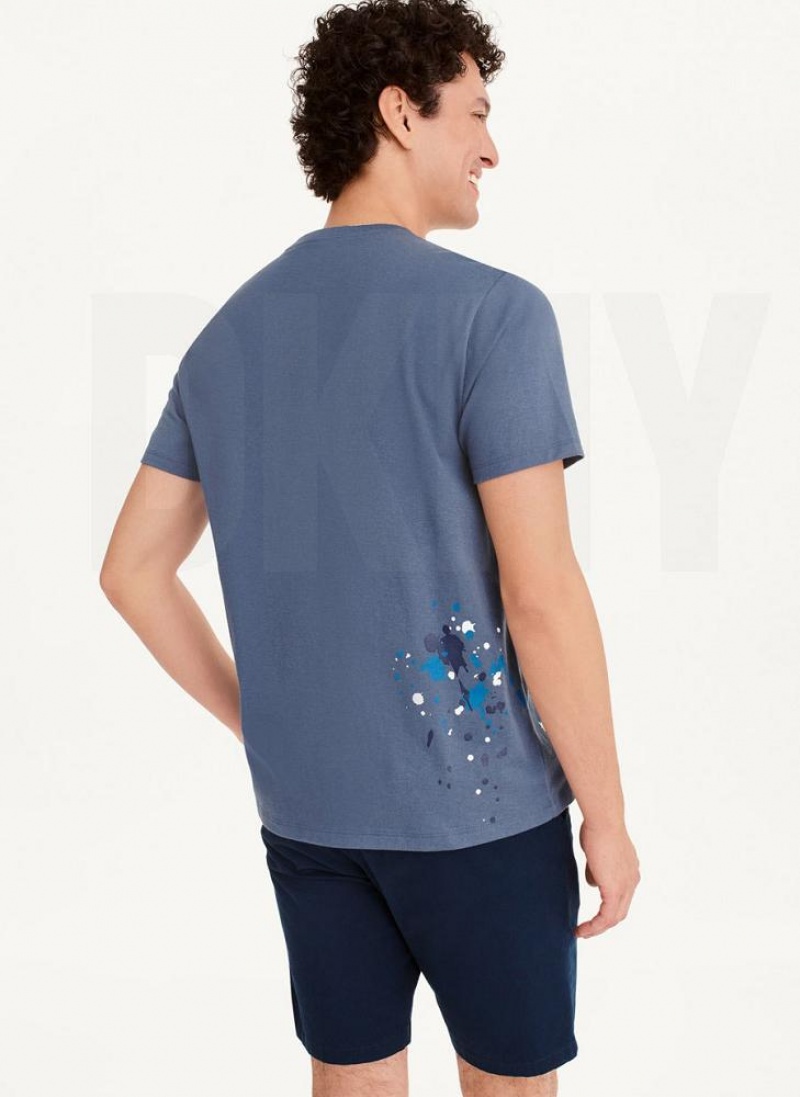 Indigo Men's DKNY Paint Splatter T Shirts | Australia-D1171