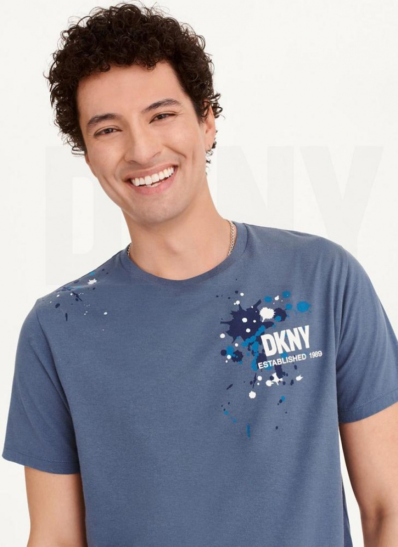Indigo Men's DKNY Paint Splatter T Shirts | Australia-D1171