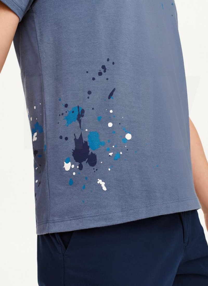 Indigo Men's DKNY Paint Splatter T Shirts | Australia-D1171