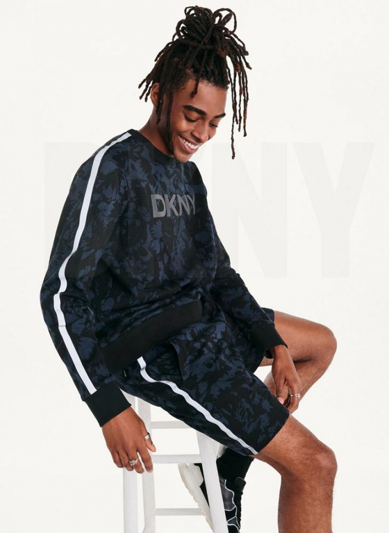 Indigo Men's DKNY Tropical Print French Terrys Shorts | Australia-D1521