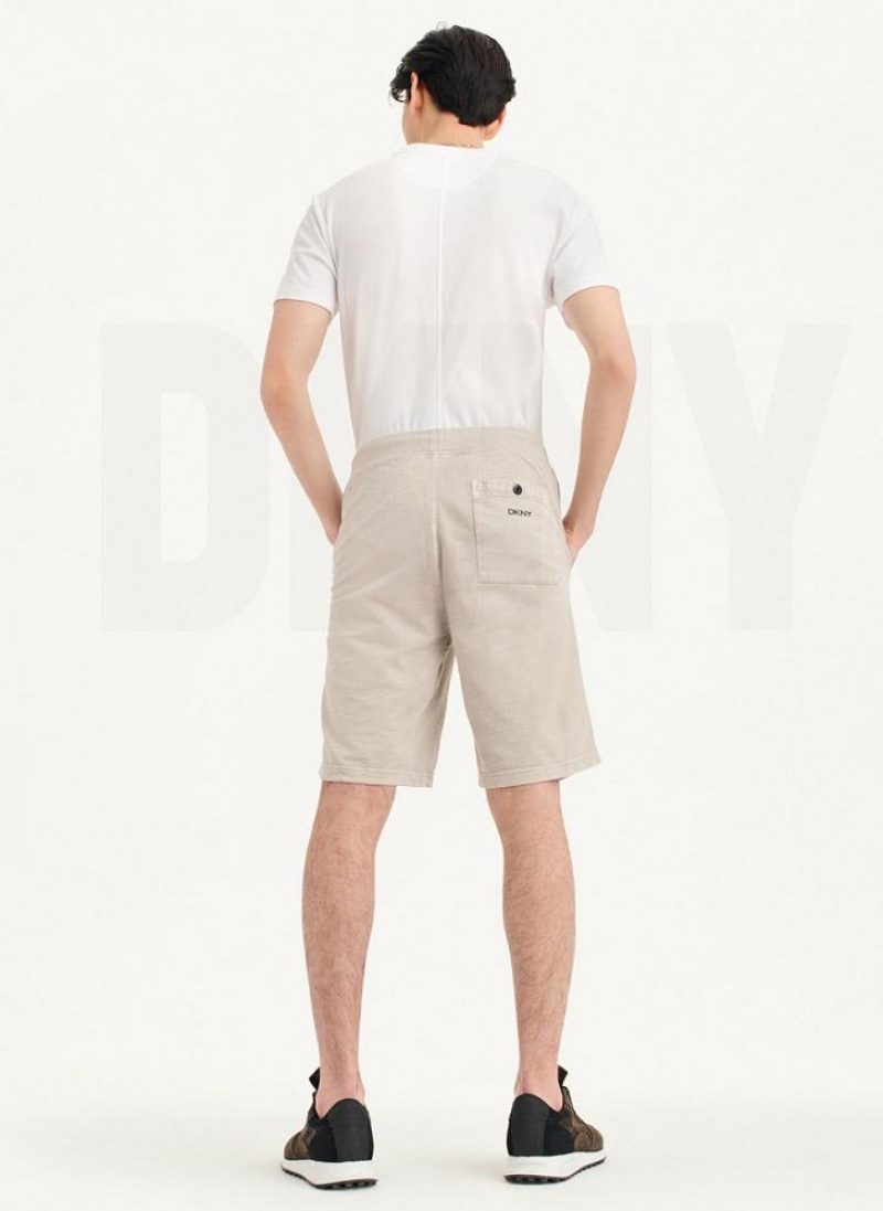 Khaki Men's DKNY Beach Slub Shorts | Australia-D1943