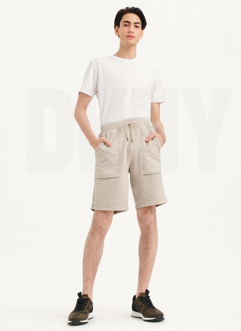 Khaki Men's DKNY Beach Slub Shorts | Australia-D1943
