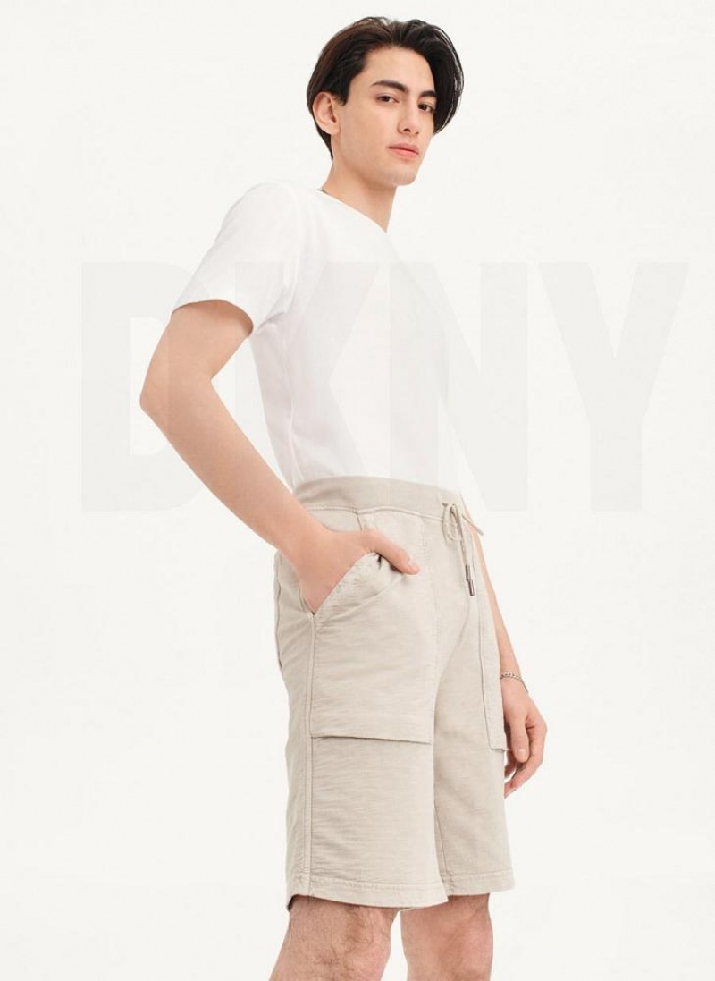 Khaki Men's DKNY Beach Slub Shorts | Australia-D1943
