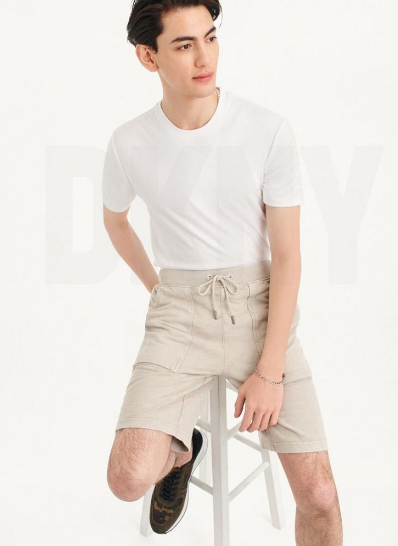 Khaki Men\'s DKNY Beach Slub Shorts | Australia-D1943