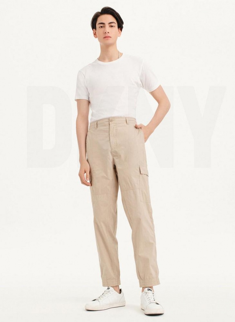 Khaki Men's DKNY Cotton Poplin Washed 4 Pocket Joggers | Australia-D1839