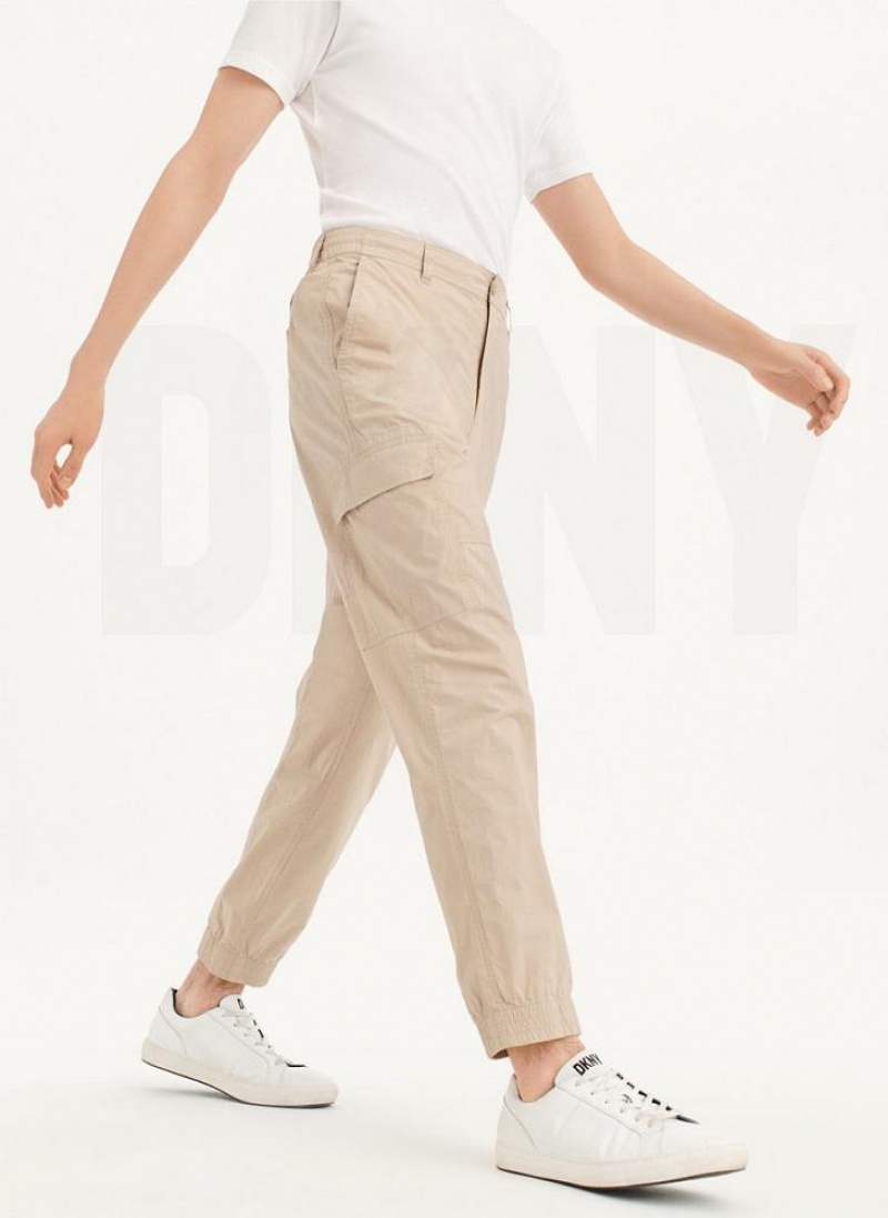 Khaki Men's DKNY Cotton Poplin Washed 4 Pocket Joggers | Australia-D1839