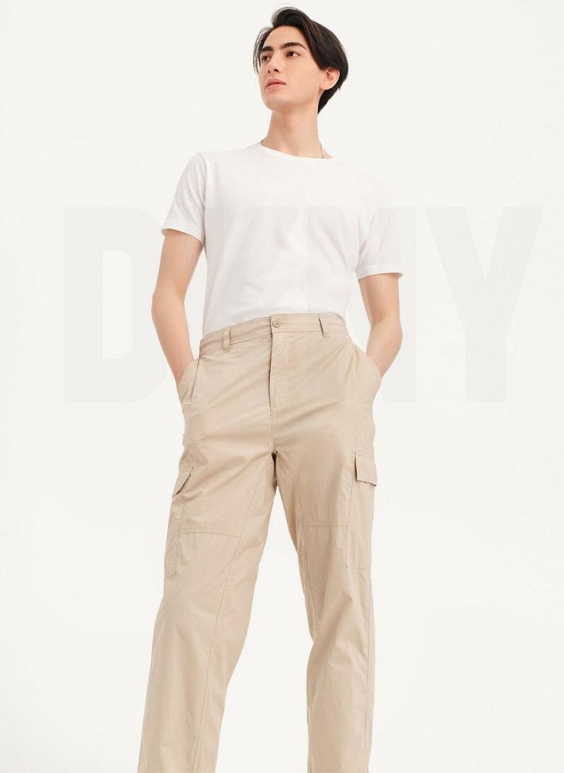Khaki Men's DKNY Cotton Poplin Washed 4 Pocket Joggers | Australia-D1839