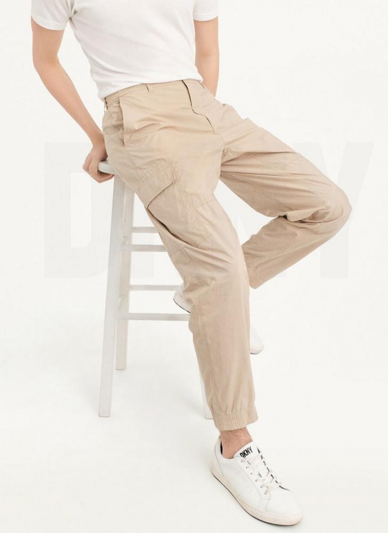 Khaki Men\'s DKNY Cotton Poplin Washed 4 Pocket Joggers | Australia-D1839