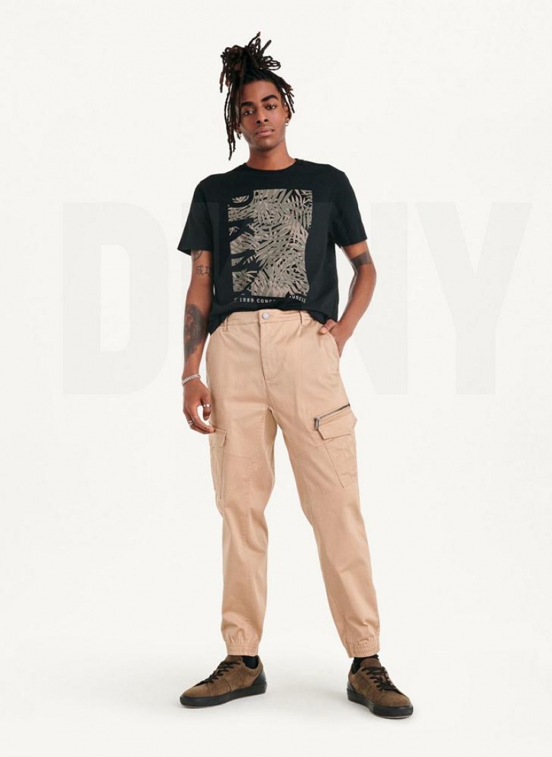 Khaki Men's DKNY Cotton Sateen Joggers | Australia-D0427