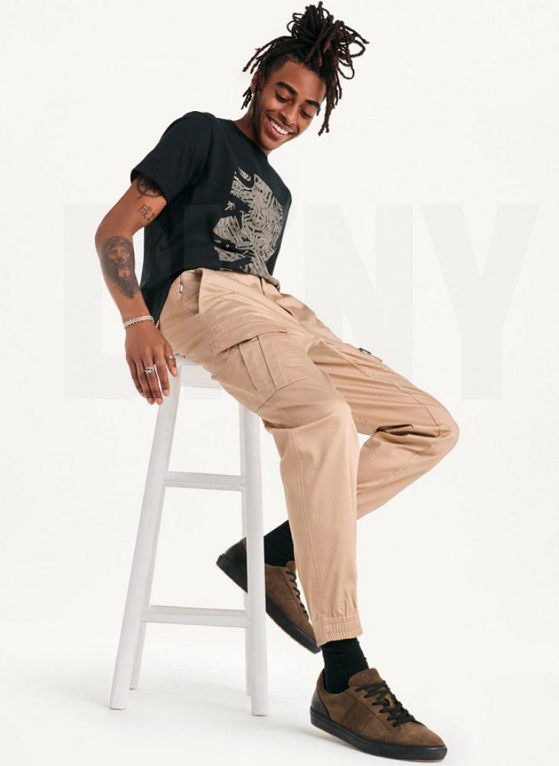 Khaki Men's DKNY Cotton Sateen Joggers | Australia-D0427