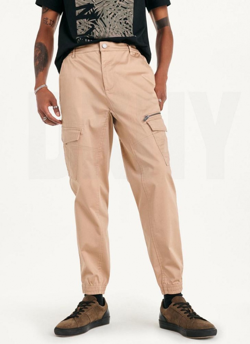 Khaki Men's DKNY Cotton Sateen Joggers | Australia-D0427