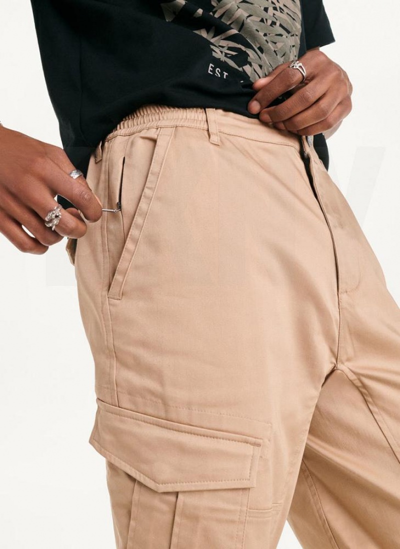 Khaki Men's DKNY Cotton Sateen Joggers | Australia-D0427