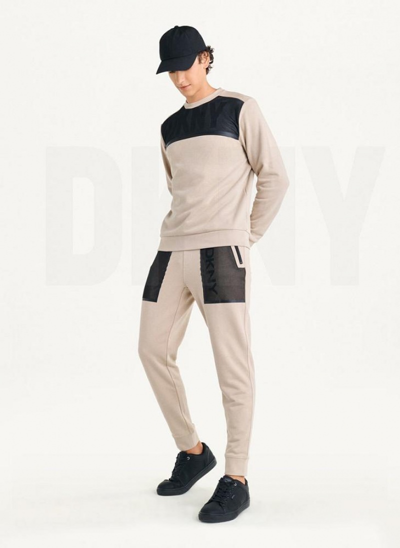 Khaki Men's DKNY Mesh Pocket Logo Pants | Australia-D0478