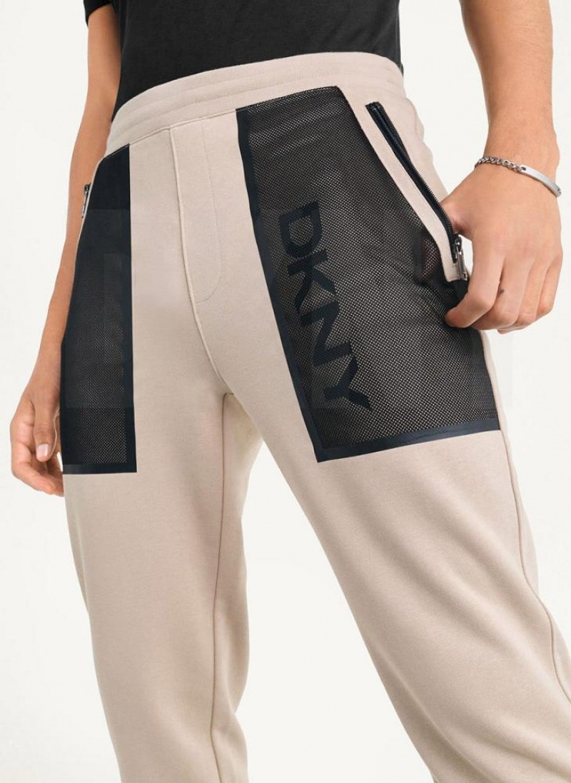 Khaki Men\'s DKNY Mesh Pocket Logo Pants | Australia-D0478