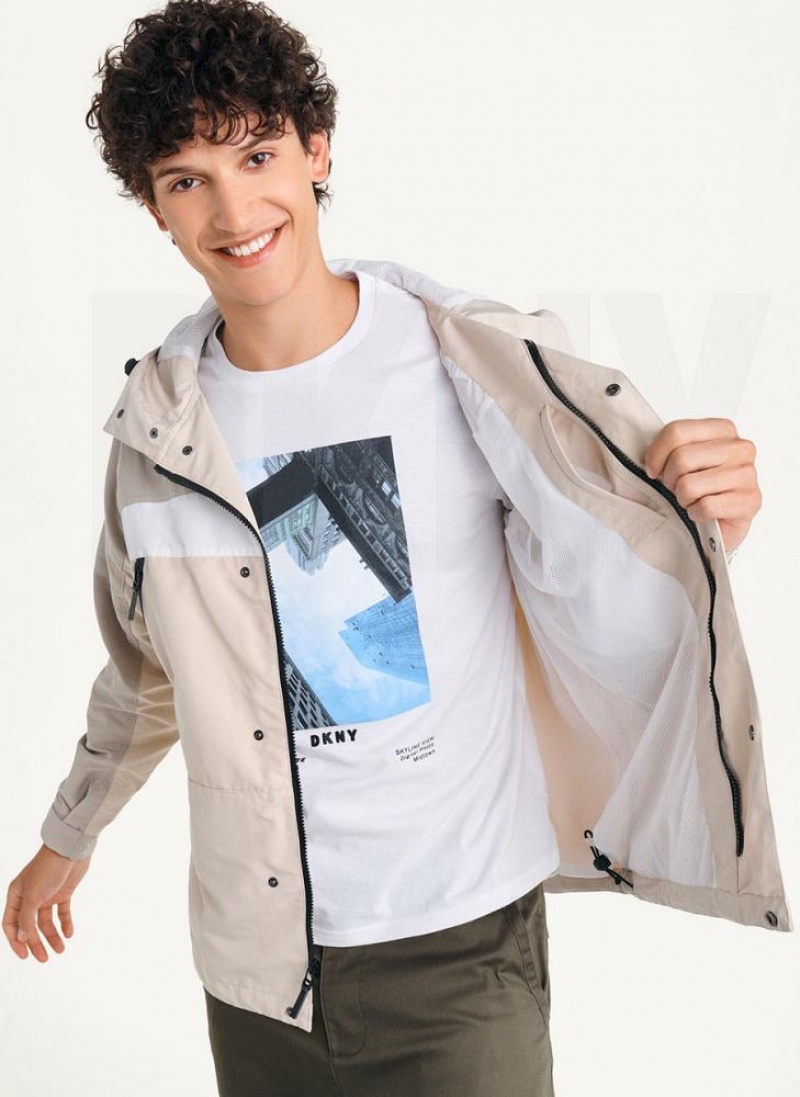 Khaki Men's DKNY Nylon Zip Front Hooded Jackets | Australia-D1720