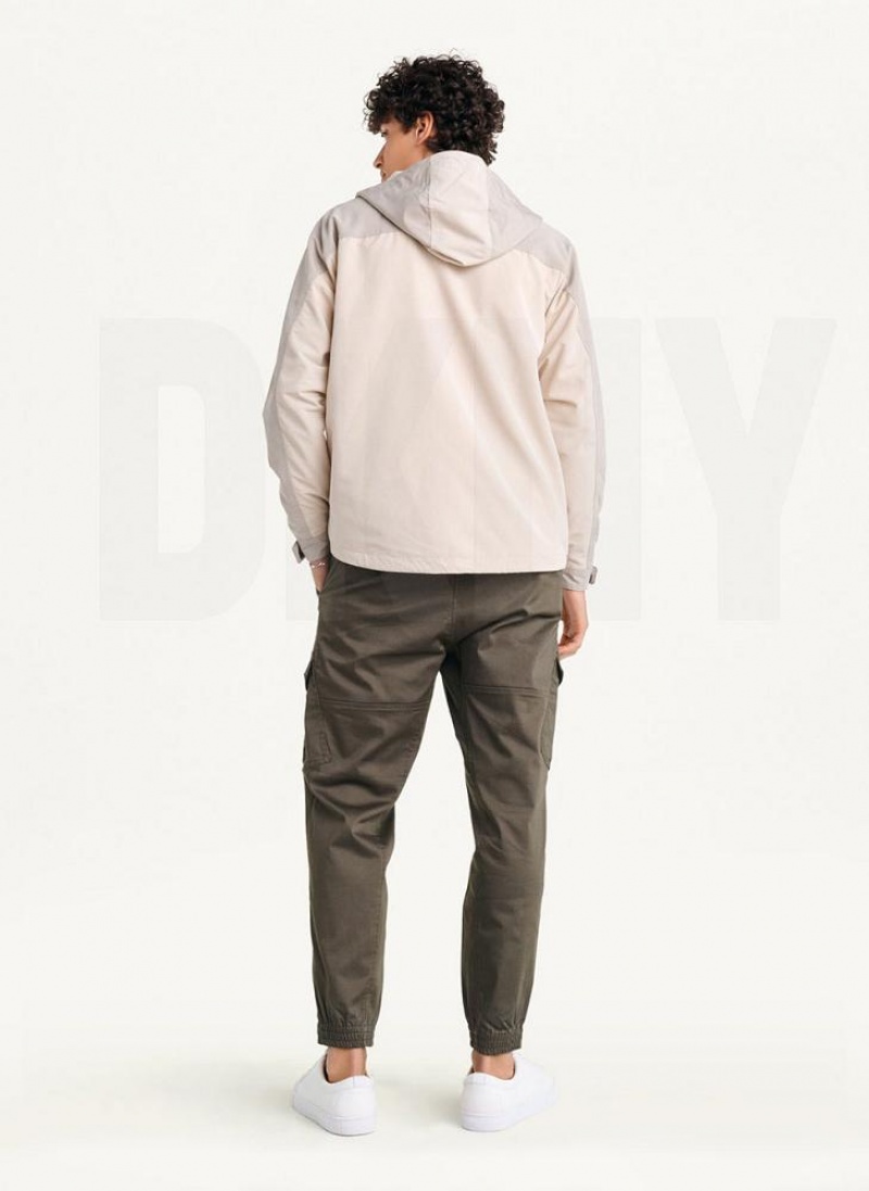 Khaki Men's DKNY Nylon Zip Front Hooded Jackets | Australia-D1720