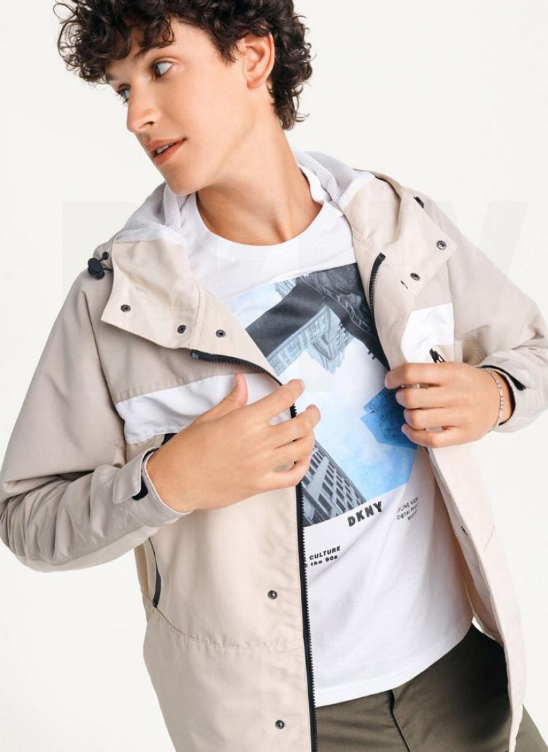 Khaki Men\'s DKNY Nylon Zip Front Hooded Jackets | Australia-D1720