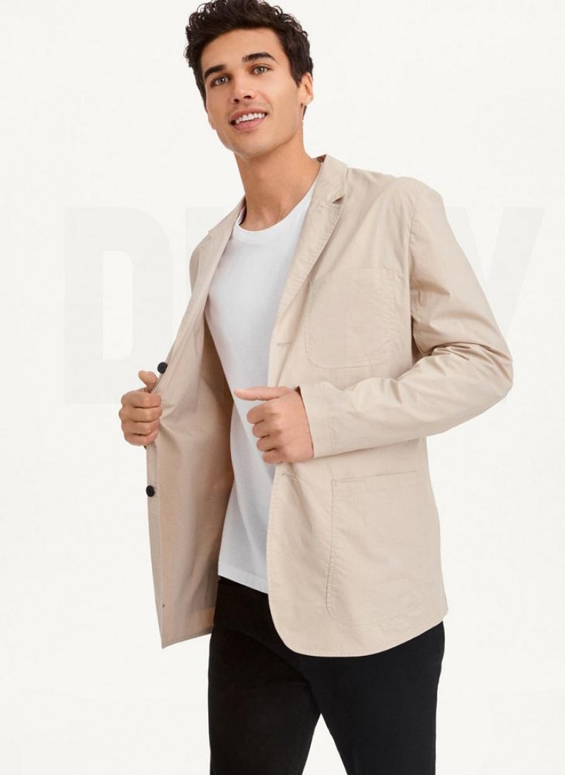 Khaki Men's DKNY Poplin Blazers | Australia-D0672
