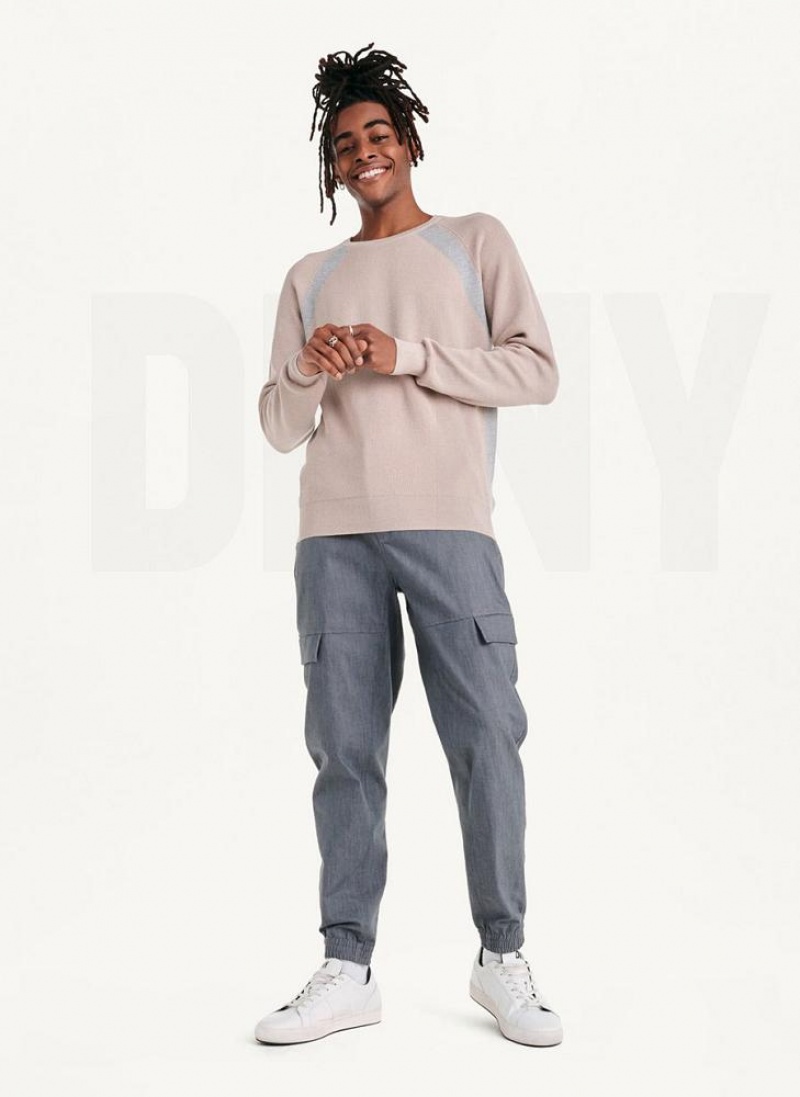 Khaki Men's DKNY Raglan Crew Sweaters | Australia-D1246