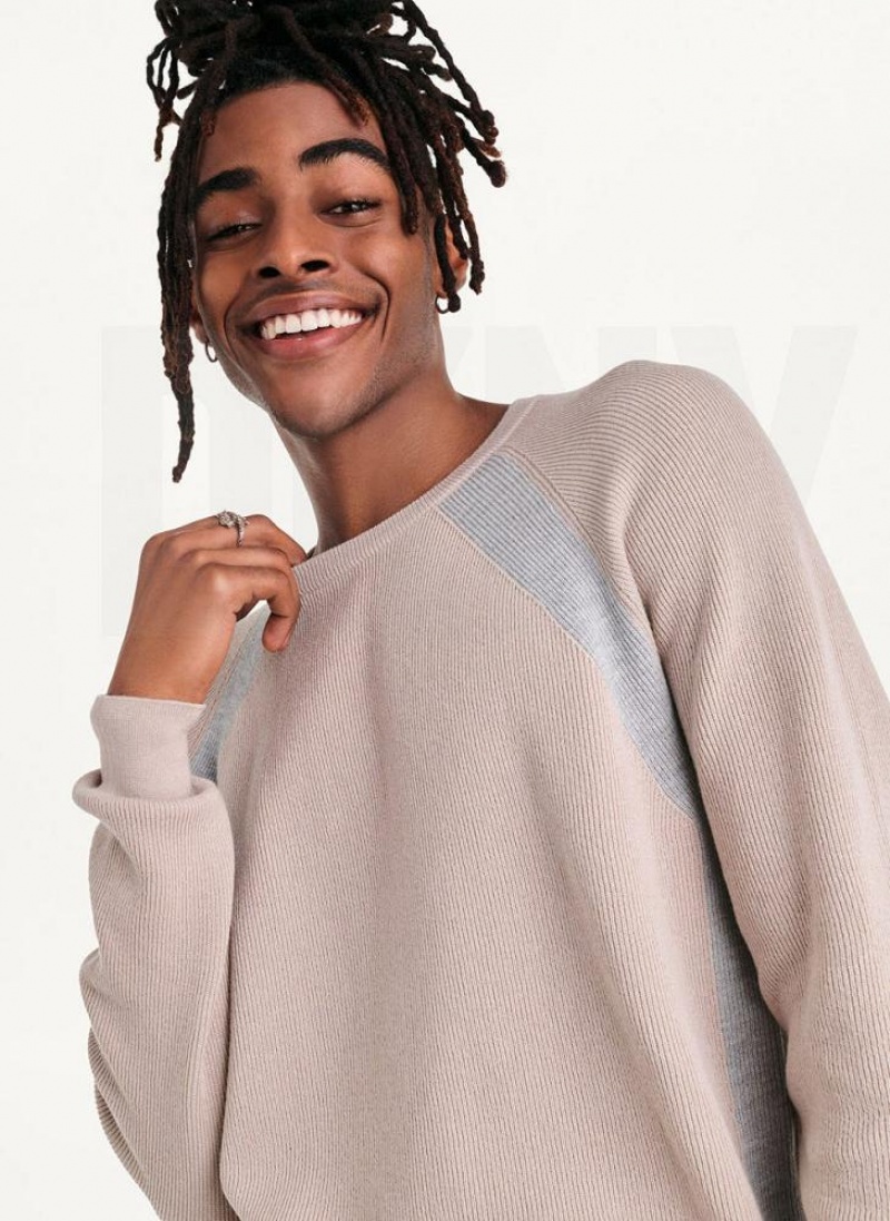 Khaki Men's DKNY Raglan Crew Sweaters | Australia-D1246