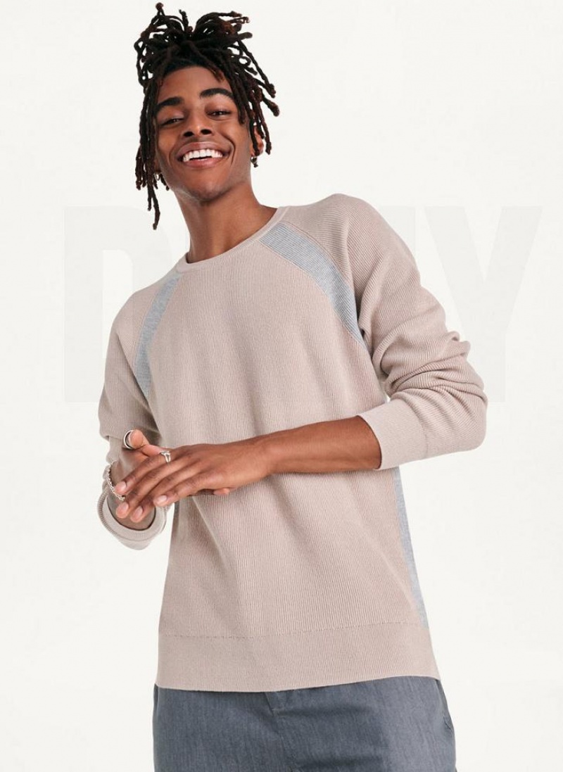 Khaki Men\'s DKNY Raglan Crew Sweaters | Australia-D1246