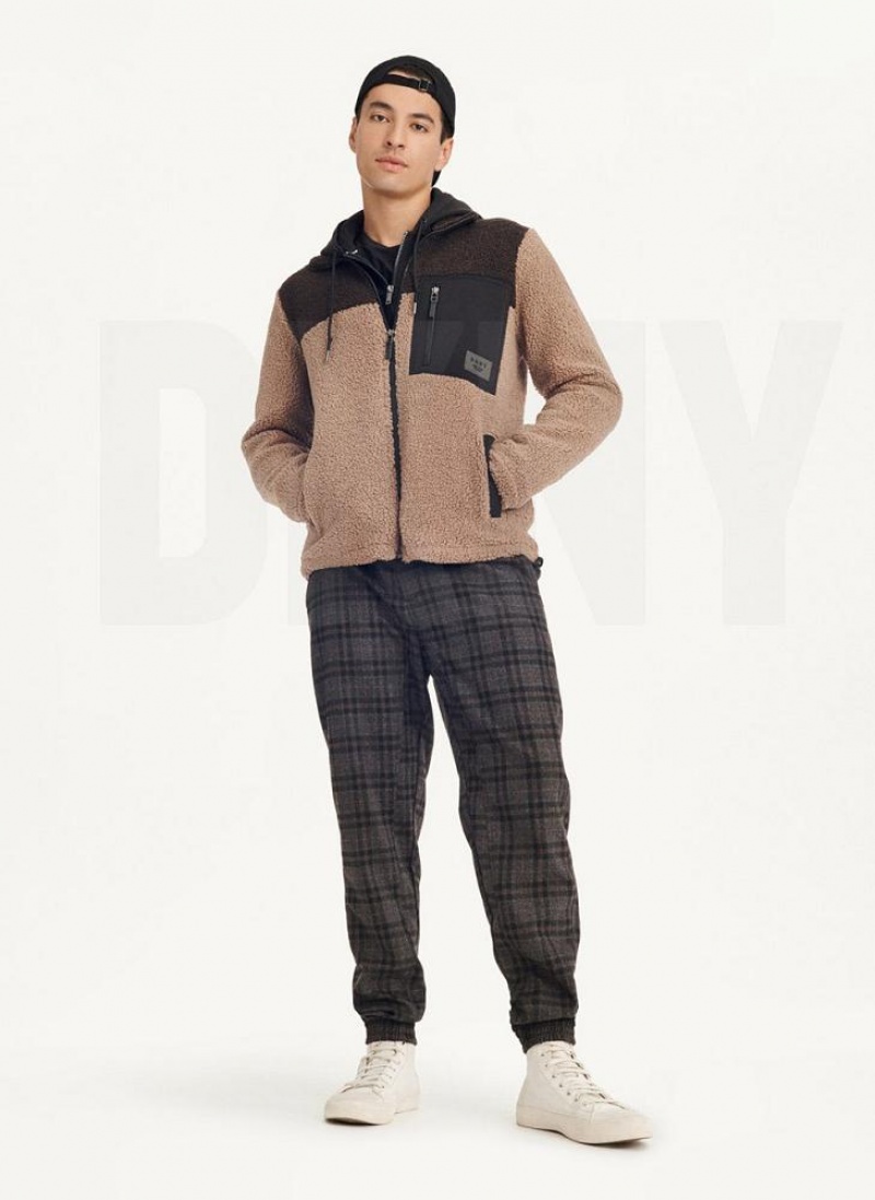 Khaki Men's DKNY Sherpa Full Zip Jackets | Australia-D0926
