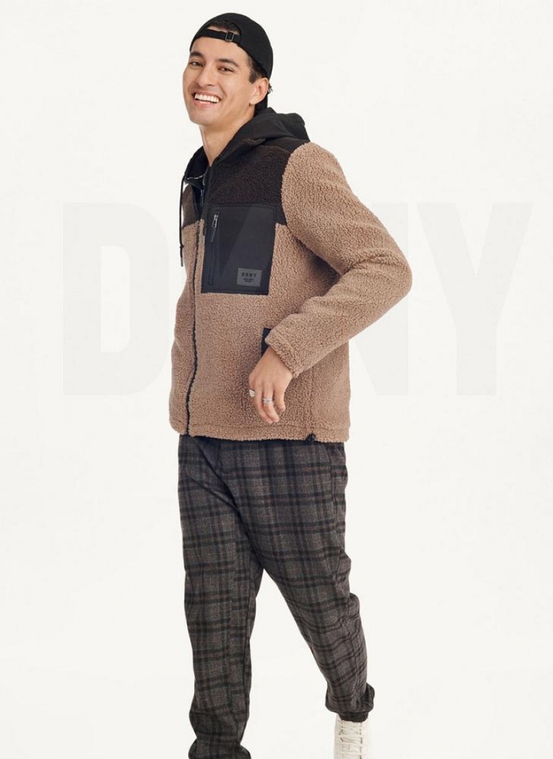 Khaki Men's DKNY Sherpa Full Zip Jackets | Australia-D0926