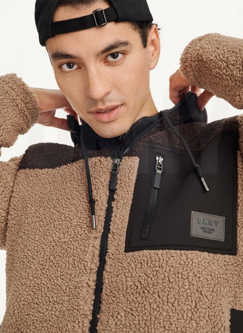 Khaki Men's DKNY Sherpa Full Zip Jackets | Australia-D0926