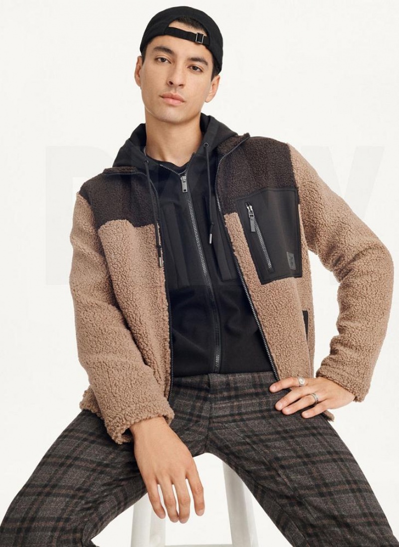 Khaki Men's DKNY Sherpa Full Zip Jackets | Australia-D0926
