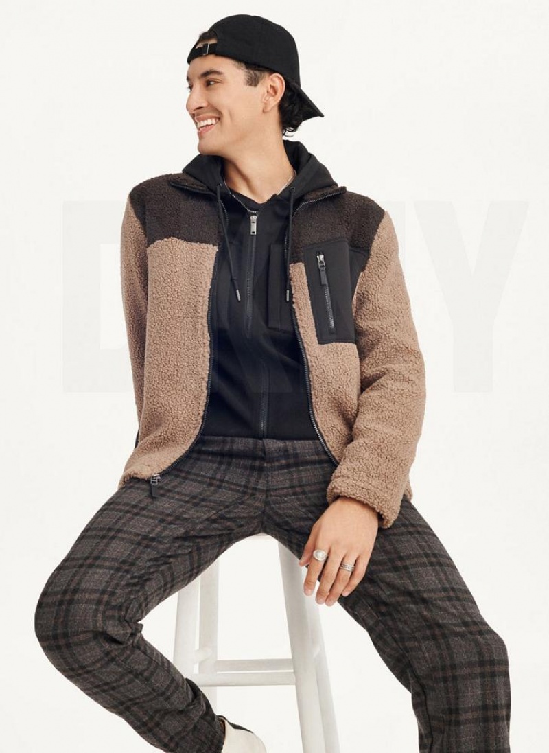Khaki Men\'s DKNY Sherpa Full Zip Jackets | Australia-D0926