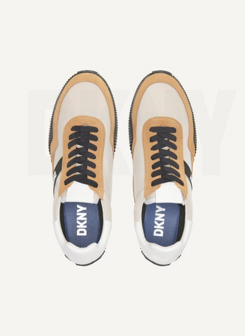 Khaki Men's DKNY Side Logo Sneakers | Australia-D0190