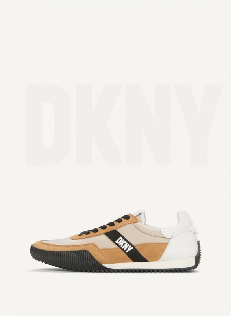 Khaki Men\'s DKNY Side Logo Sneakers | Australia-D0190
