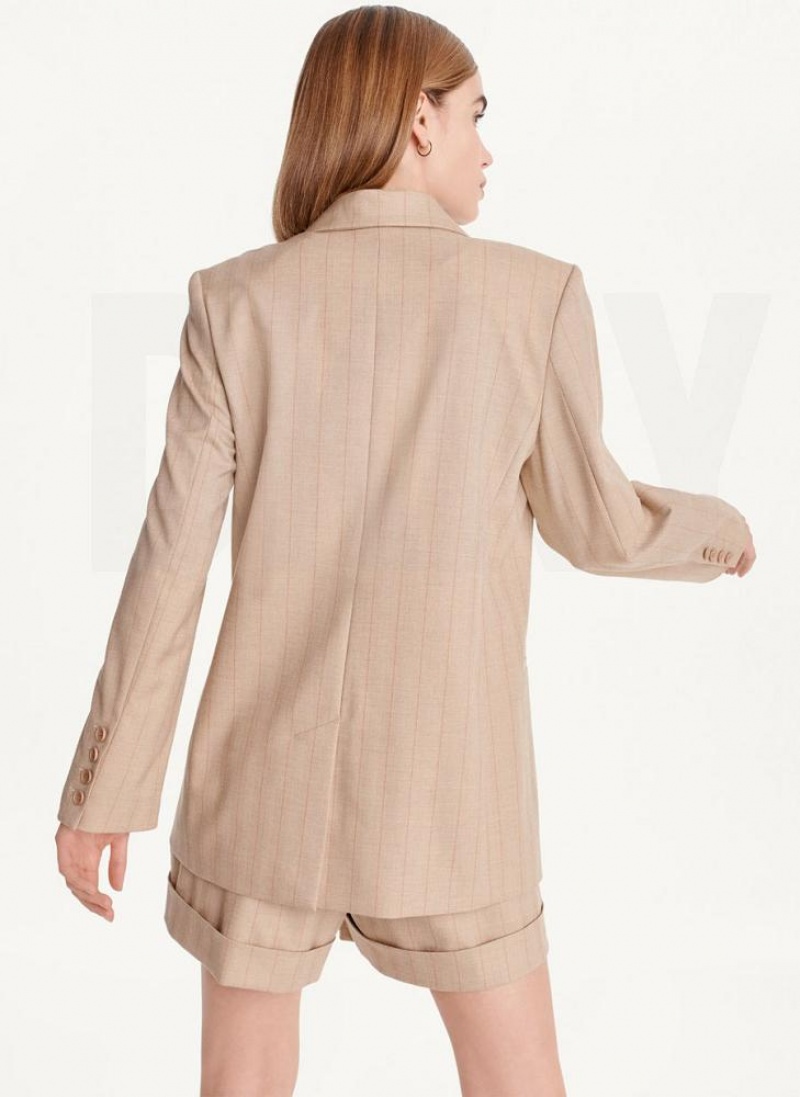 Khaki Women's DKNY Double Breasted Stripe Blazers | Australia-D1855